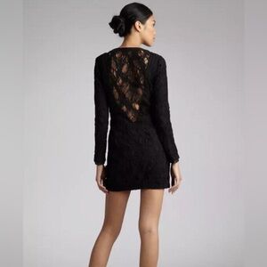 Rag & Bone Black Lace Lamb Leather Trim Long Sleeve Mini Dress Size 2